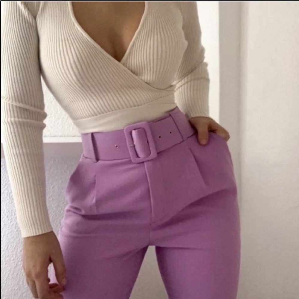 Zara Belted Pants - Lilac